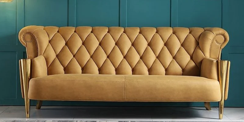 Wicker chair on blue rug